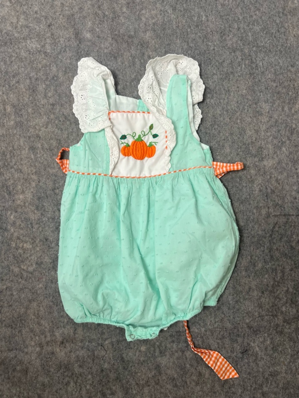 Smocked Sweets Toddler Girl 3T embroidered pumpkins sleeveless romper